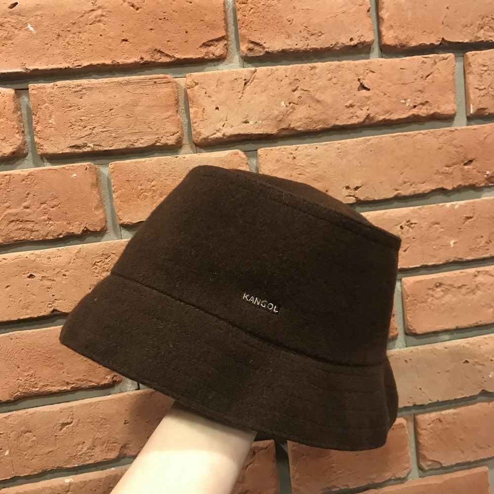 Vintage brązowy bucket hat kapelusz Kangol wełniany brąz wełna logo