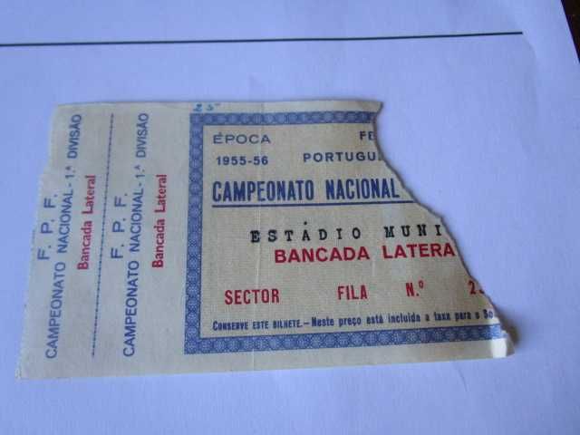 Campeonato Nacional bilhete jogo Académica Coimbra Benfica 1956