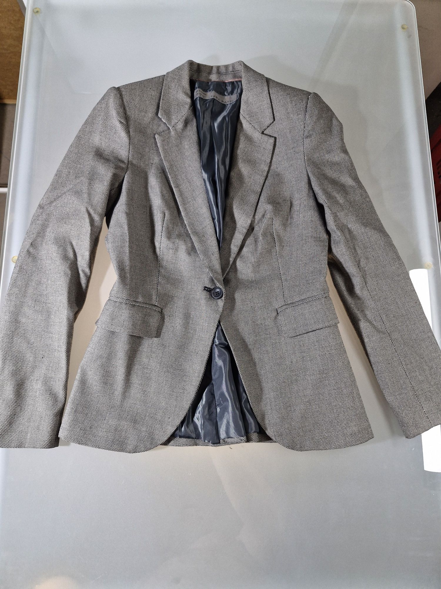 Zara Basic Szara Marynarka z Jednym Guzikiem Rozmiar S