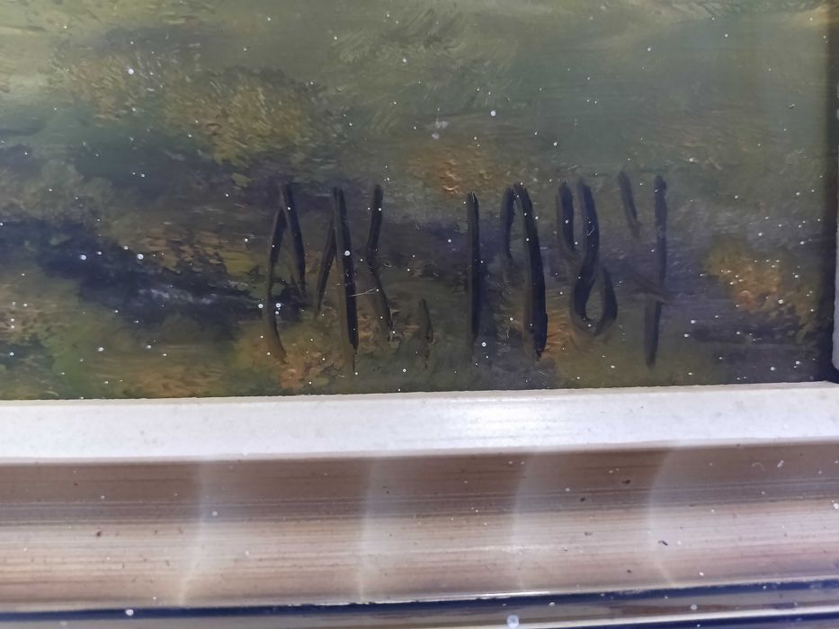 Obraz olejny Chata nad Jeziorem / MK 1984 / drewniana rama / 86 x 56,3