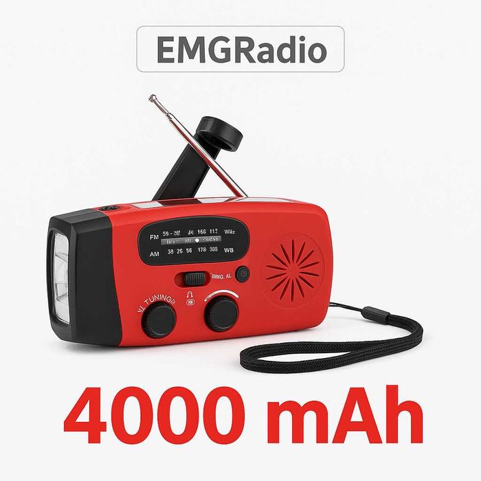 Radio awaryjne z korbka i latarka 4000 mAh