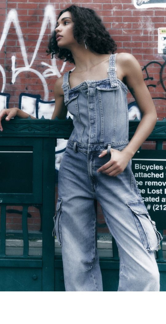Ефектний джинсовий комбінезон карго лінійки TRF Zara