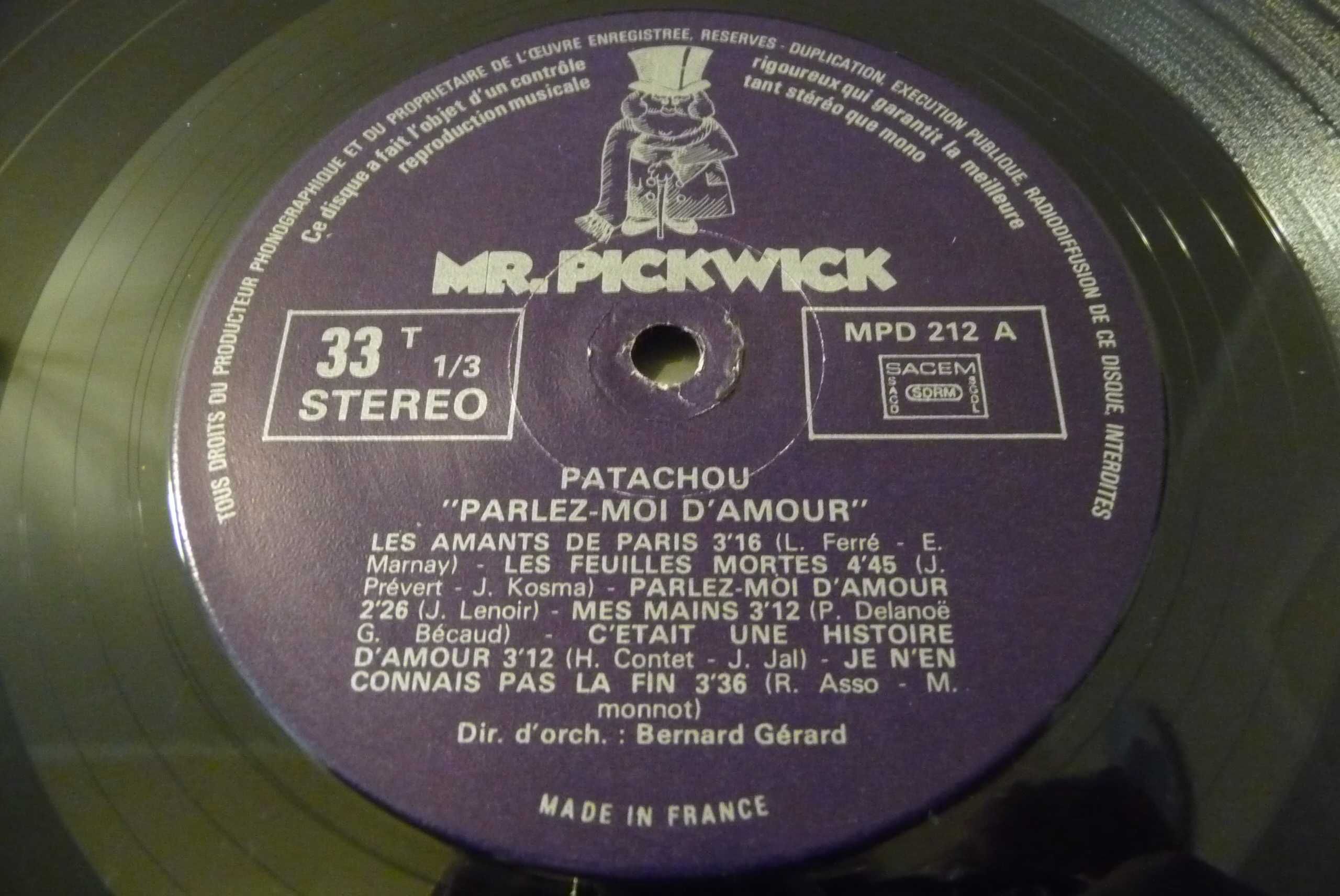 Раритетная Виниловая Пластинка [Fr] =PATACHOU='74 "Parlez-Moi D'Amour"