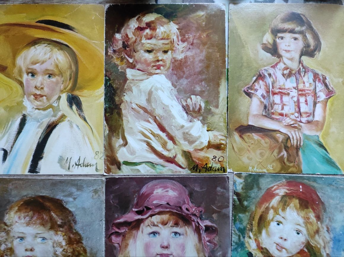 Pocztówki z wizerunkiem dzieci wybitnego malarza M, Adamczyka z lat Pr