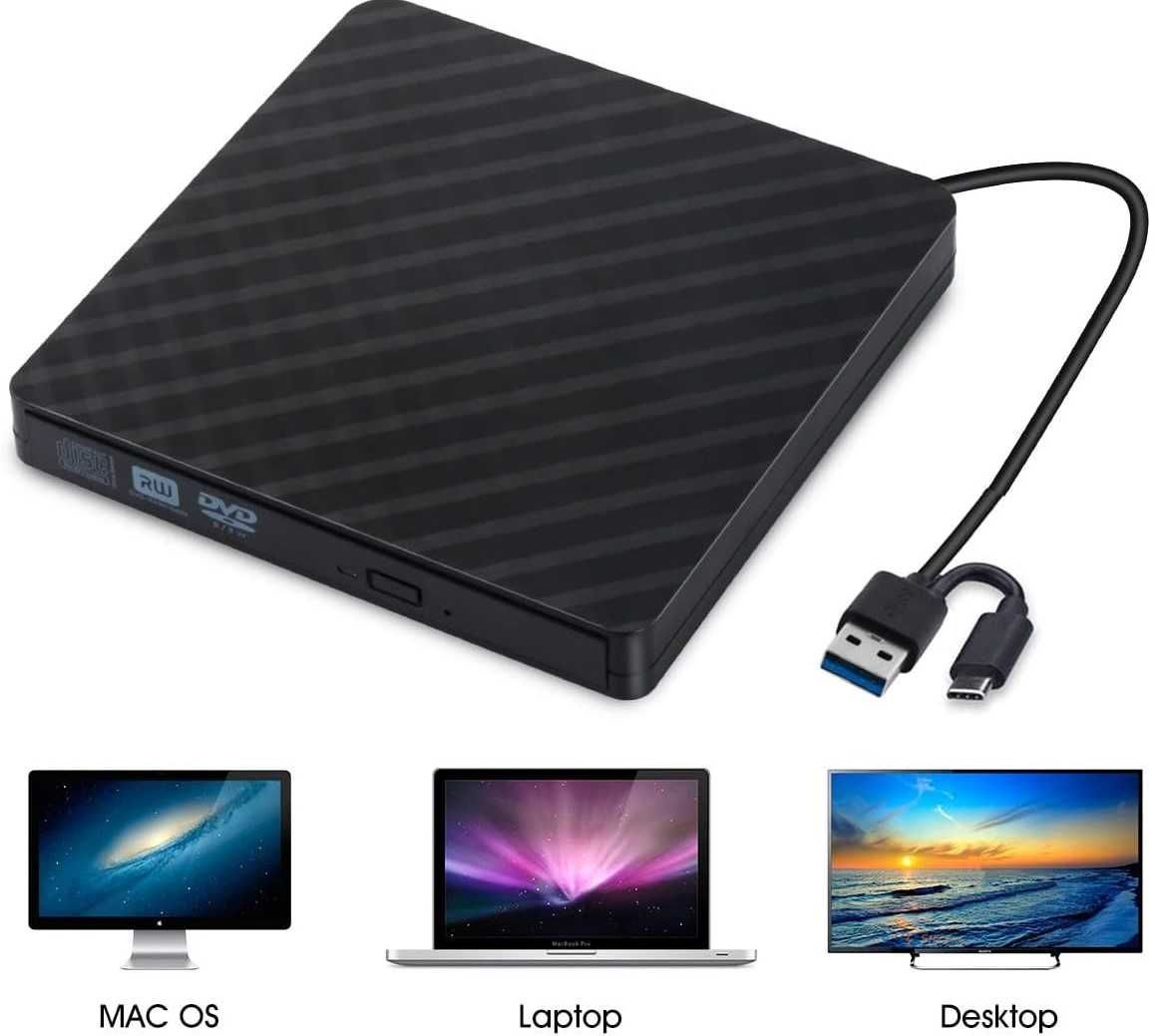 Zewnętrzny napęd DVD ROM CD +/-RW USB 3.0/typ C odtwarzacz/nagrywarka