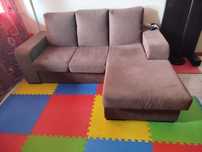 Sofá com Chaise Longue Reversível - Castanho - 2m