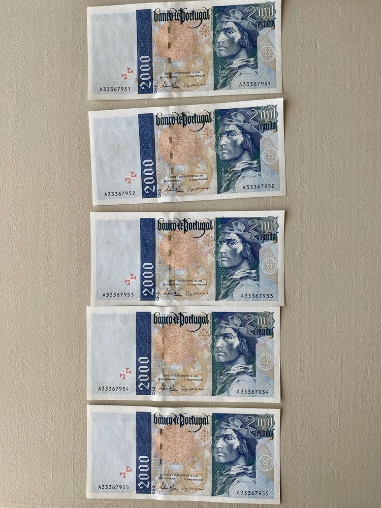 5 notas de 2000 escudos 1996