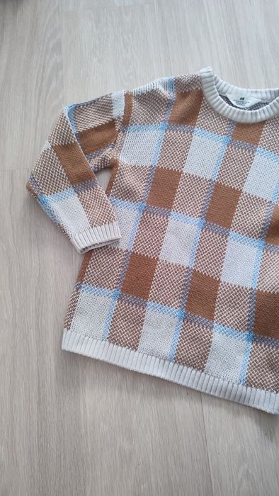 Świąteczny sweterek w kratę 100% bawełna H&M 122/128 Święta Wigilia