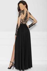 Sukienka długa czarna koronkowa S