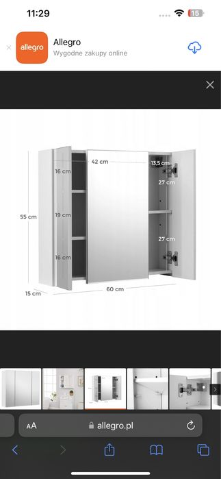 VASAGLE szafka łazienkowa z lustrem 60cm M