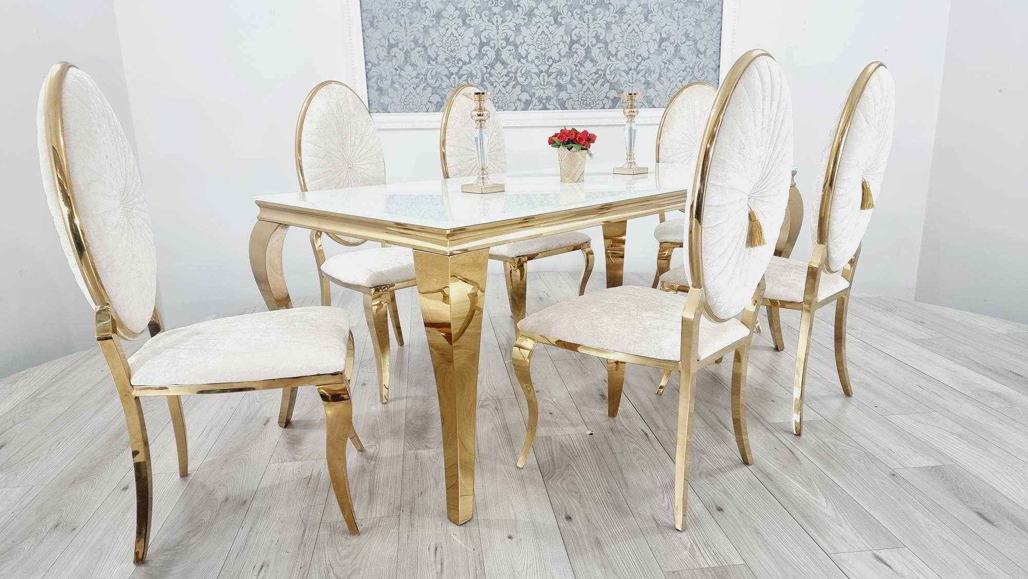 Jadalnia Stół 180 x 90 + 6 krzeseł Oval Premium GOLD