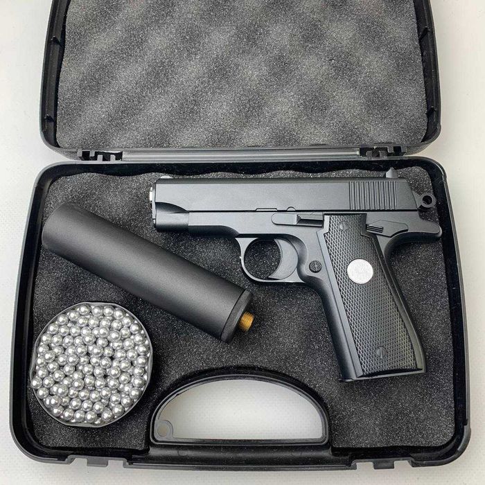 Металевий пістолет з глушником Colt на пульках залізний дитячий Іграшк