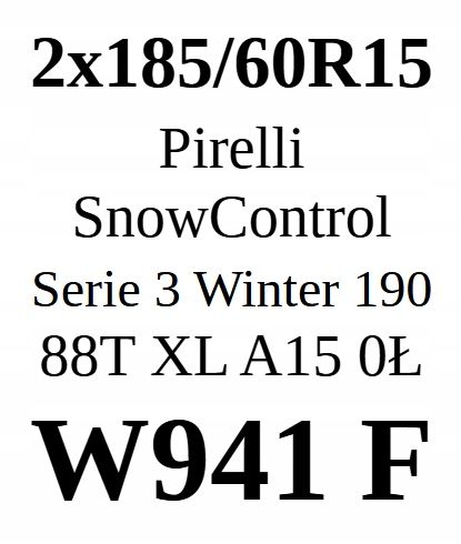 Opony 185/60/15 Pirelli 7,11mm 2szt.=260zł Z