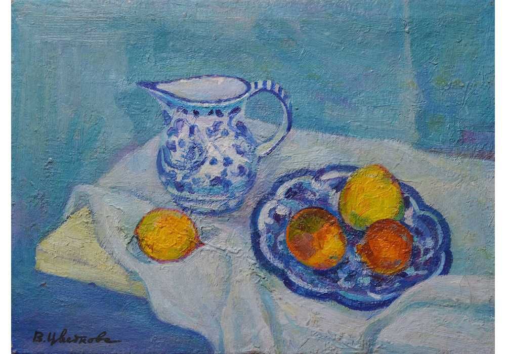 Цветкова Валентина (1917-2007) Натюрморт с фруктами. 1955г холст масло