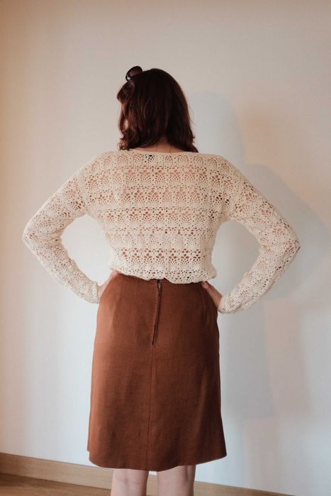 Blusa Vintage em Croché Creme – Estilo Artesanal