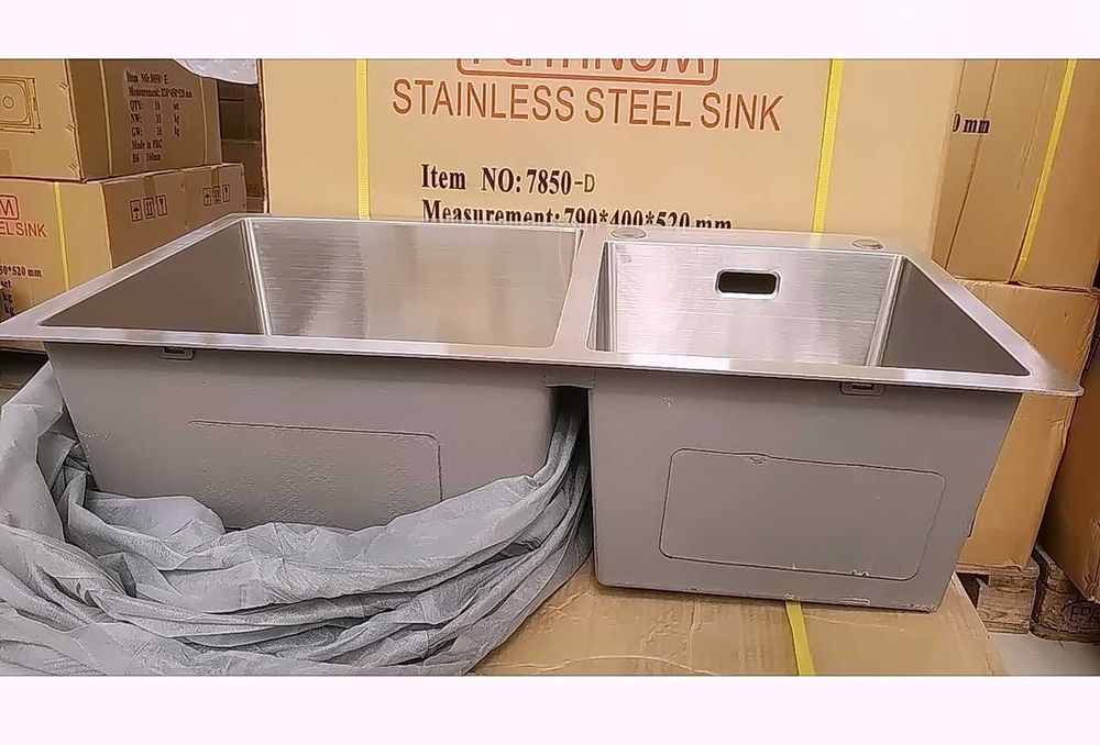 Кухонная мойка врезная plati D7843A. Нержавеющая сталь 3 мм, Две чаши.