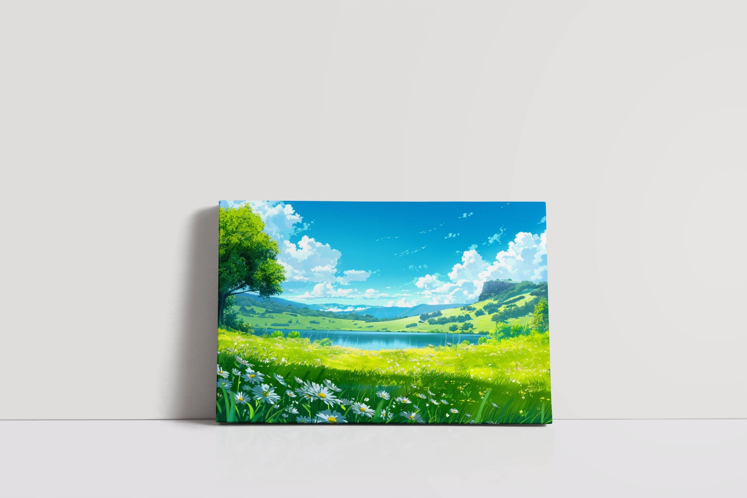 Obraz na płótnie "Łąka nad jeziorem" 100x70 cm - Naturalny krajobraz