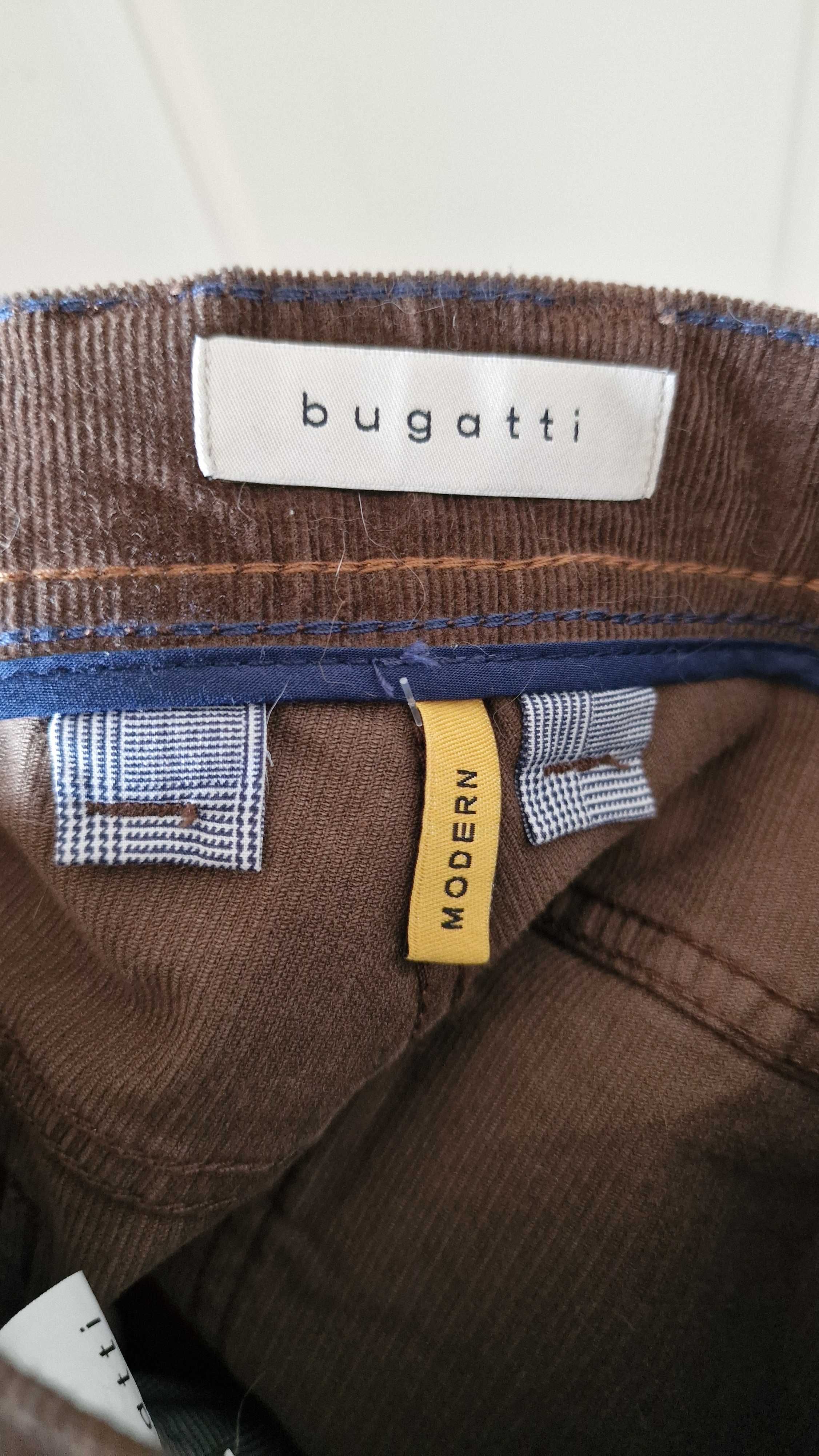 Bugatti - męskie brązowe spodnie (sztruks), jak nowe, z metkami