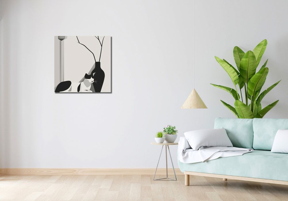 Obraz 60x60cm Kot w Odcieniach Szarości