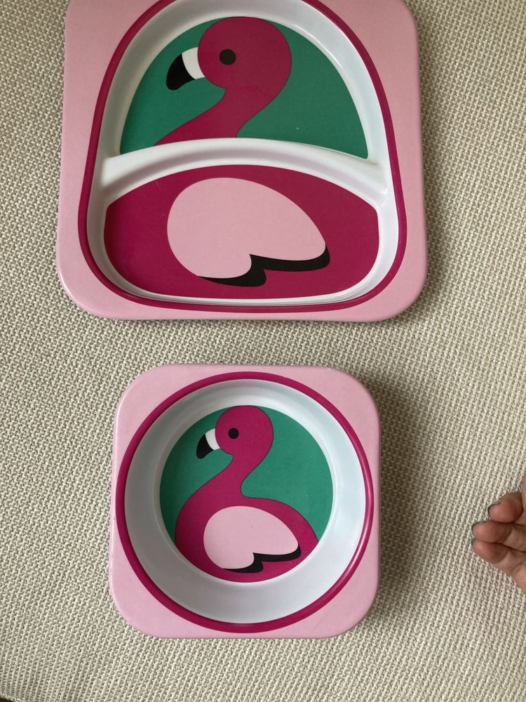 Skip Hop, Zoo Flaming, zestaw obiadowy talerz miseczka różowy flaming