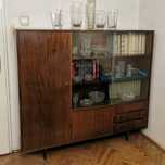 Elegancki rustykalny kredens - biblioteczka, regał z gablotą, PRL