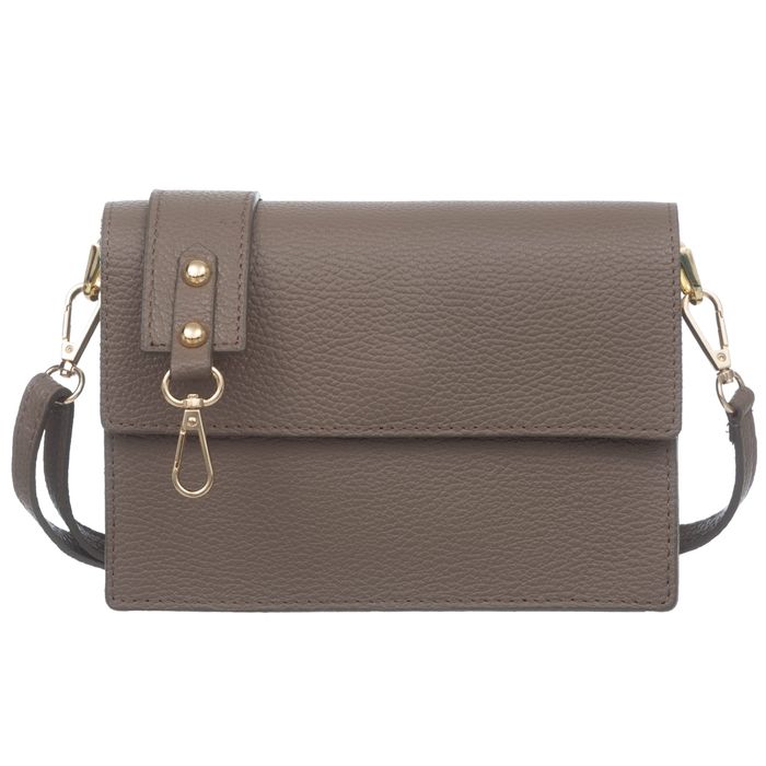 VERA PELLE torebka skórzana listonoszka z klapą i paskiem V606 c.taupe