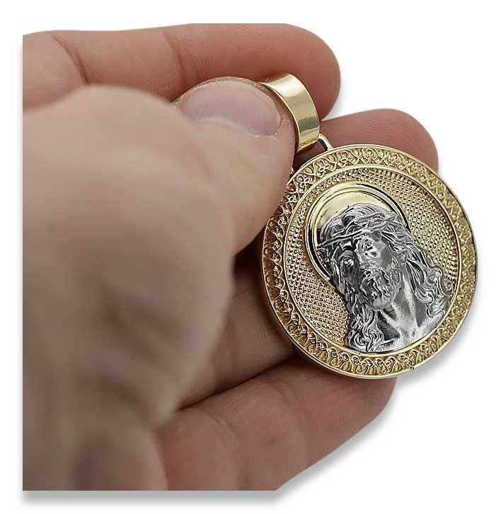 Złota zawieszka Jezusa 14k 585 z żółtego białego złota pj005yw Wr 36mm