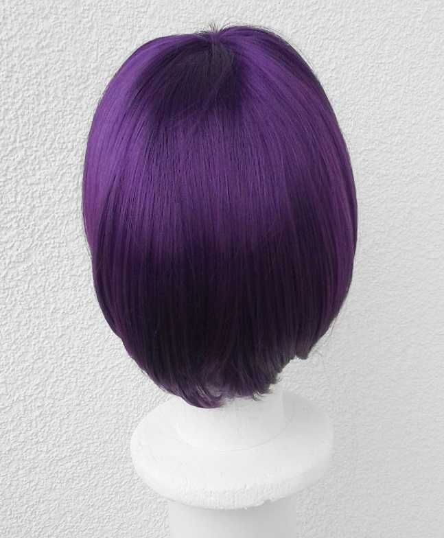 Krótka fioletowa peruka z grzywką bob cosplay wig fioletowy krótki