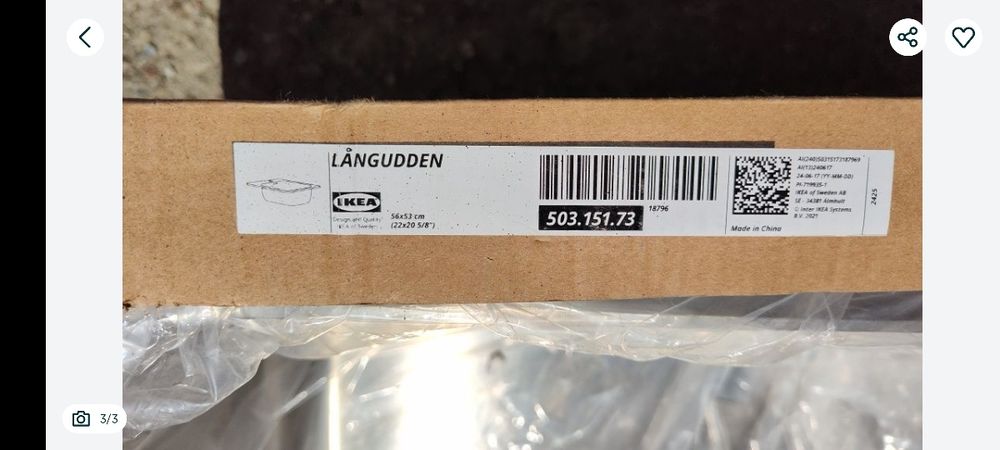 LÅNGUDDEN
Zlew wpuszczany, 1 komorowy, stal nierdz, 56x53 cm