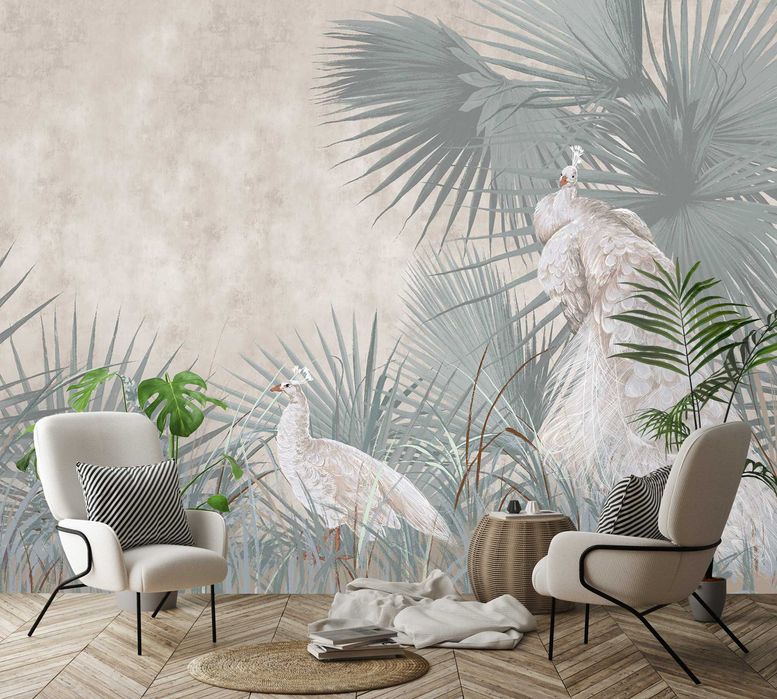 Fototapeta Kwiaty Liście Beż Glamour Tapeta 3D Twój Rozmiar + KLEJ
