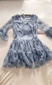 OKAZKA Piękna tiulowa sukienka mini kwiaty lolita falbany 36 s 38 m 40