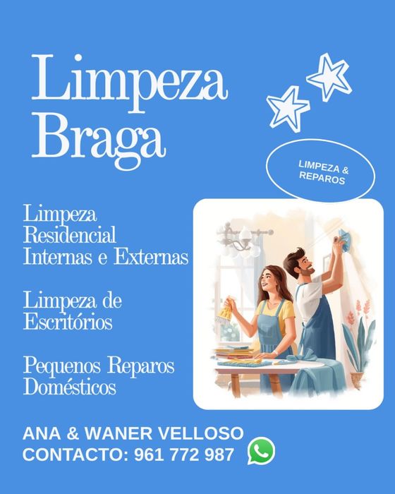 Limpeza doméstica, pátio, escritório, reparos