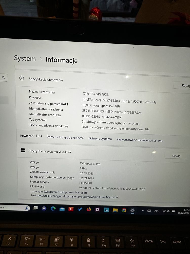 2w1 ThinkPad X1 tablet 3 gen. win 11 pro Iintel 7, 16 gb