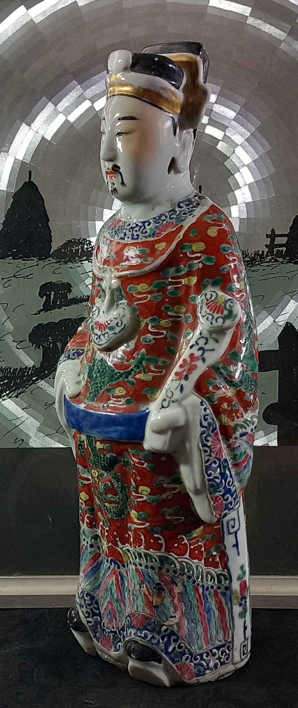 Antiga e grande Estatueta Imortal,  Porcelana Chinesa Família Rosa,