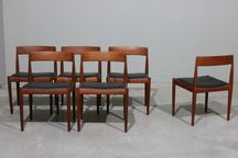 Conjunto de 6 cadeiras Kai Kristiansen modelo 4110 em teca e couro