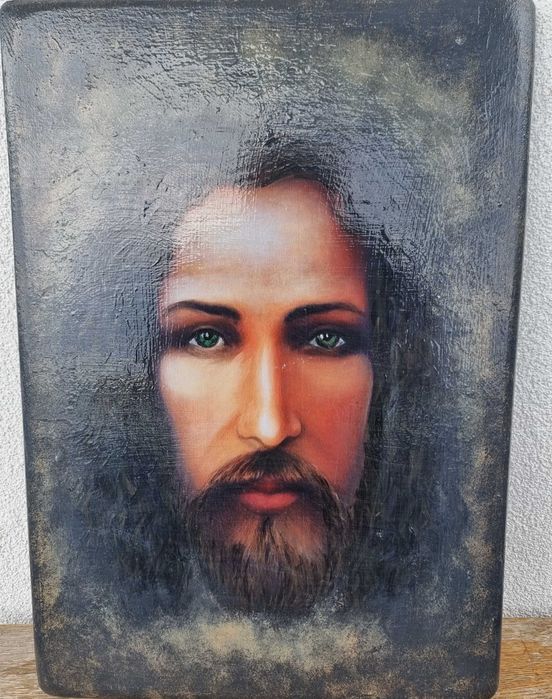 Obraz  twarz Jezusa Chrystusa oledruk na desce lub płycie