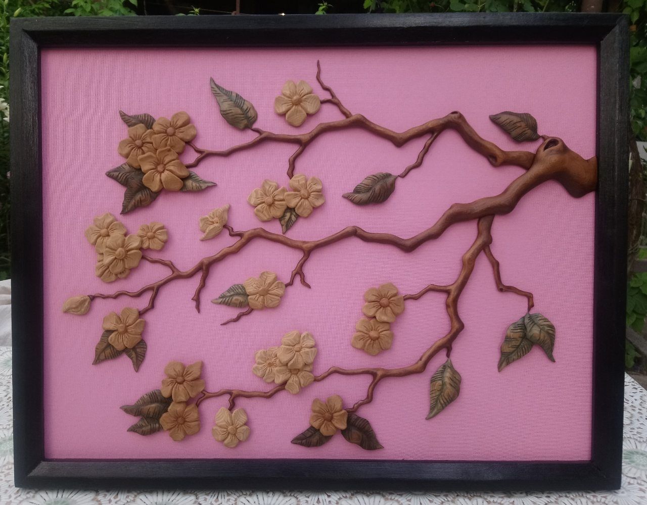 Резьба по дереву, картина из дерева Ветка сакуры ( сувенир подарок)