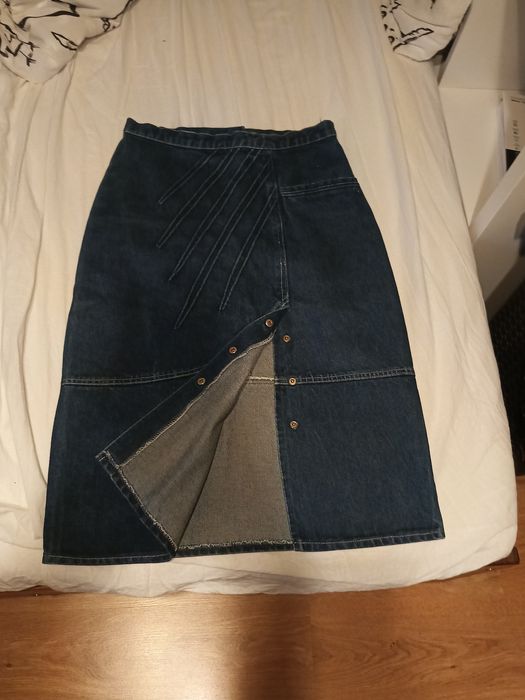 spódnica midi długa jeansowa retro vintage z rozcięciem 90s
