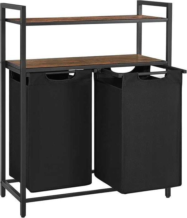 VASAGLE kosz na pranie, zbieracz prania, 2 przedziały, 2 półki