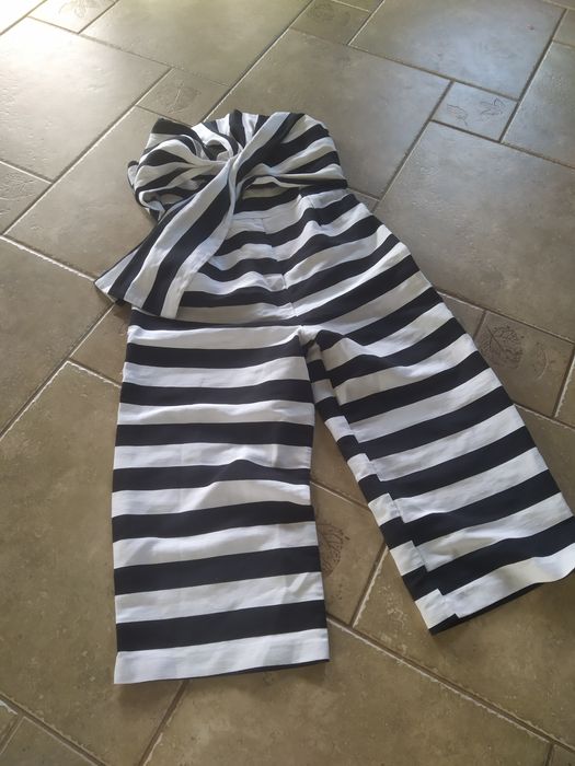 Designerski kombinezon Asos 44 xxl lato prążki wide leg palazzo paski