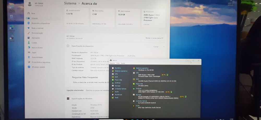 Pç LowGaming HP|32G|Ryzen.7.Pro|R7-430-2G|HDMI|TPM2.0|256G+1TB|5G|W11