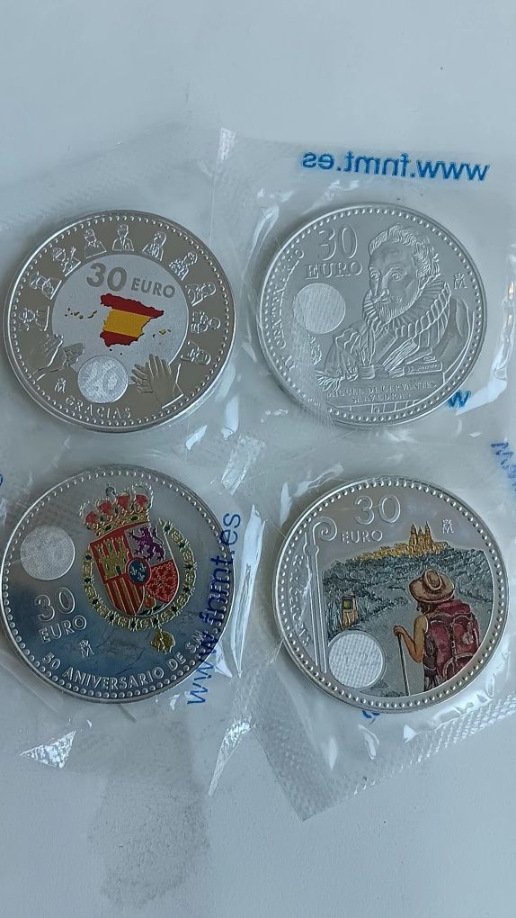 Moedas de 30 euros de prata 925. Espanha