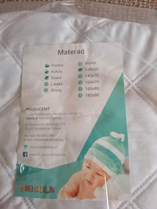 Materacyk do łóżeczka dziecięcego 120x60