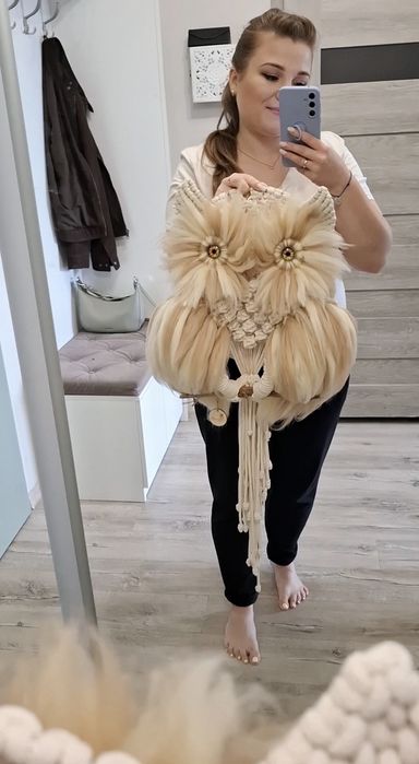 Sowa makrama boho ozdoba do salonu sypialni ma prezent rękodzieło