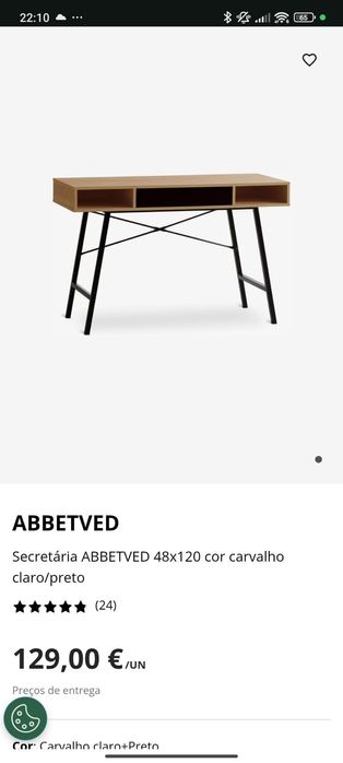 Secretária ABBETVED – estrutura preta e tampo em cor de carvalho – 70€