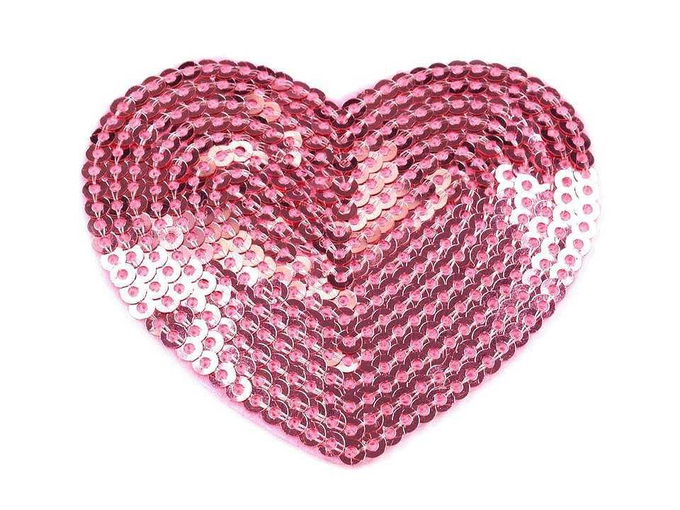 Termołatka naprasowanka serce cekiny 5,5x6cm róż