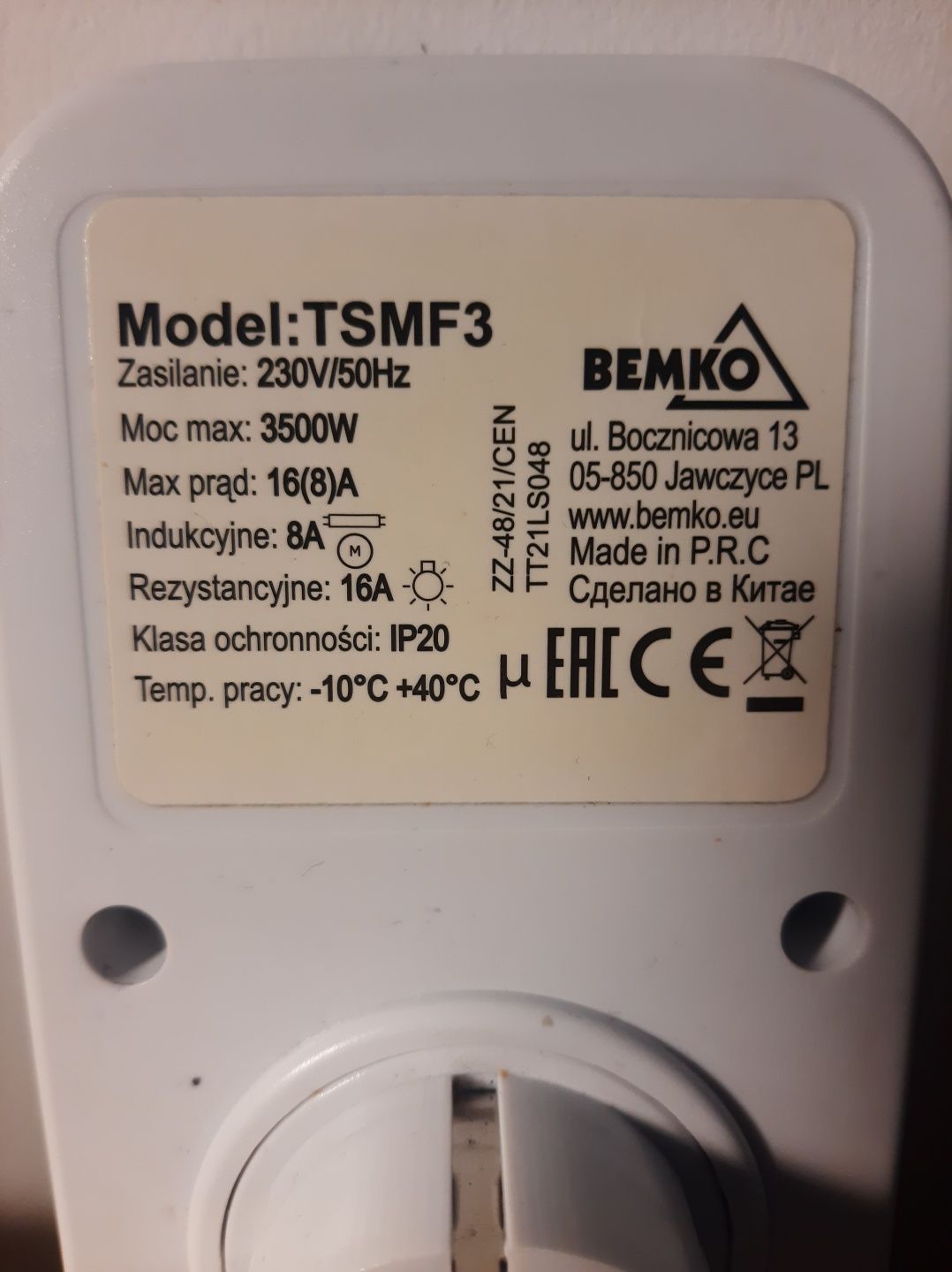 Wyłącznik dobowy Anslut biały Model TSMF3