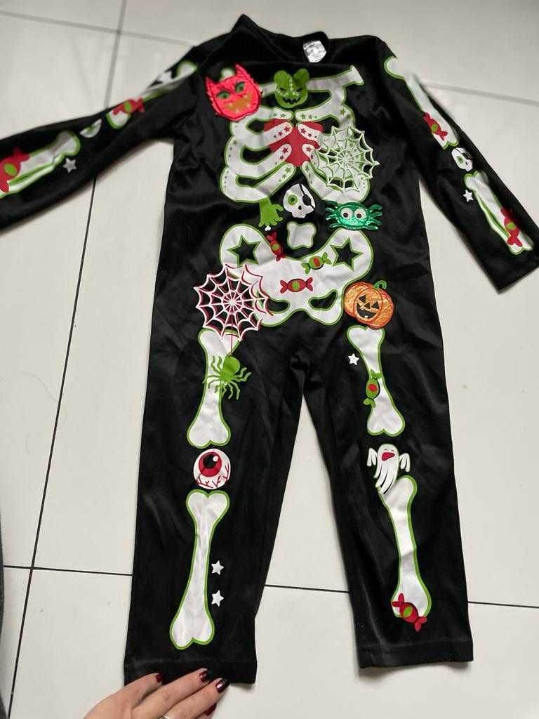 Strój karnawałowy, halloween kolorowy szkielet roz 98-104 cm