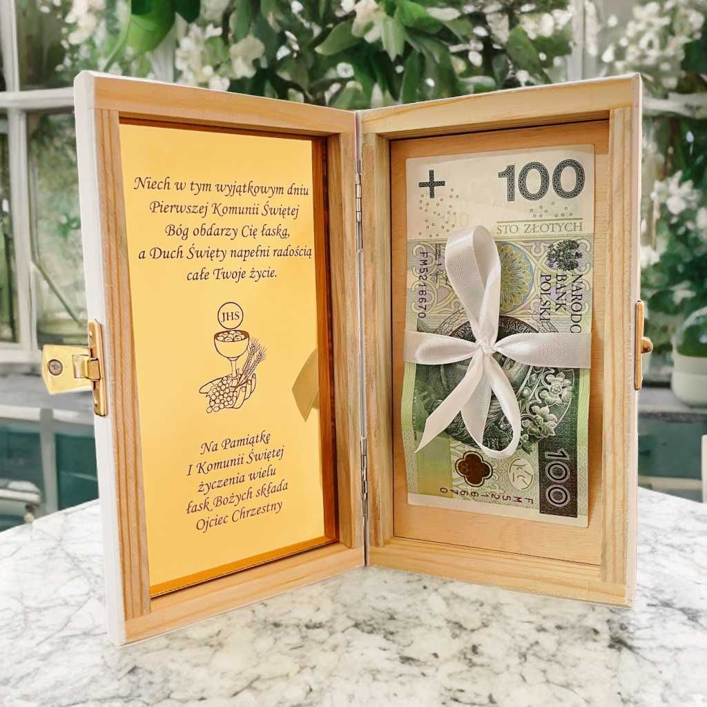 Pudełko na Pieniądze Banknoty Pamiątka Pierwszej Komunii Świętej