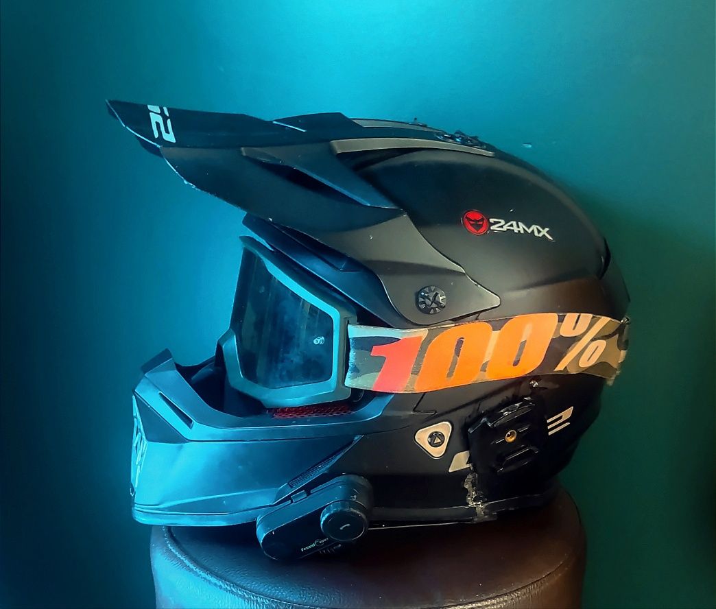 Kask LS2 MX437 + gogle 100% strata+ Intercom Freedcoon T COM SC